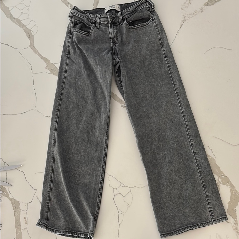 Low Rise Dark Grey Black Wash Baggy Jeans